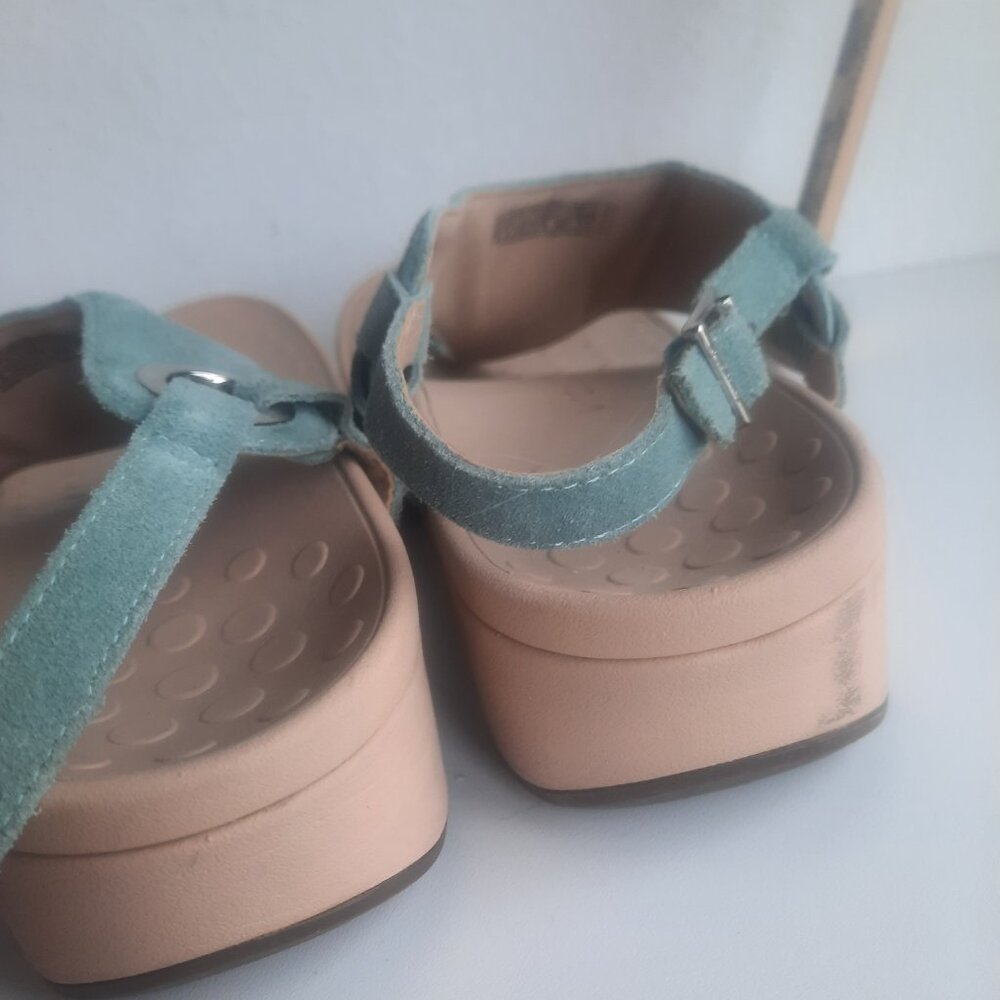 Vionic Jolie Suede T-Strap Chunky Sandals Womens 10, Teal Blue, Plantar Fascitis - Picture 4 of 6